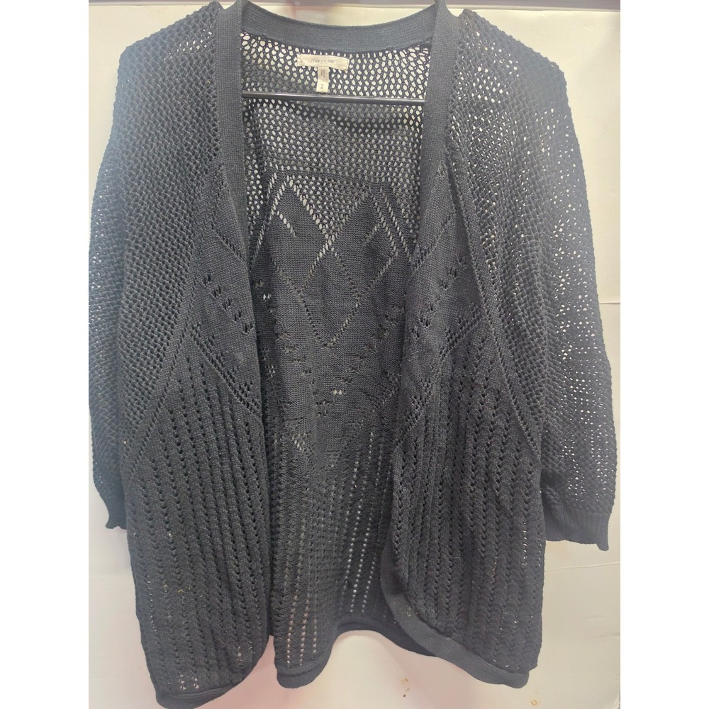 Maurices Black Open Knit Cardigan Crochet Diamond Back 3/4 Sleeve Size 2